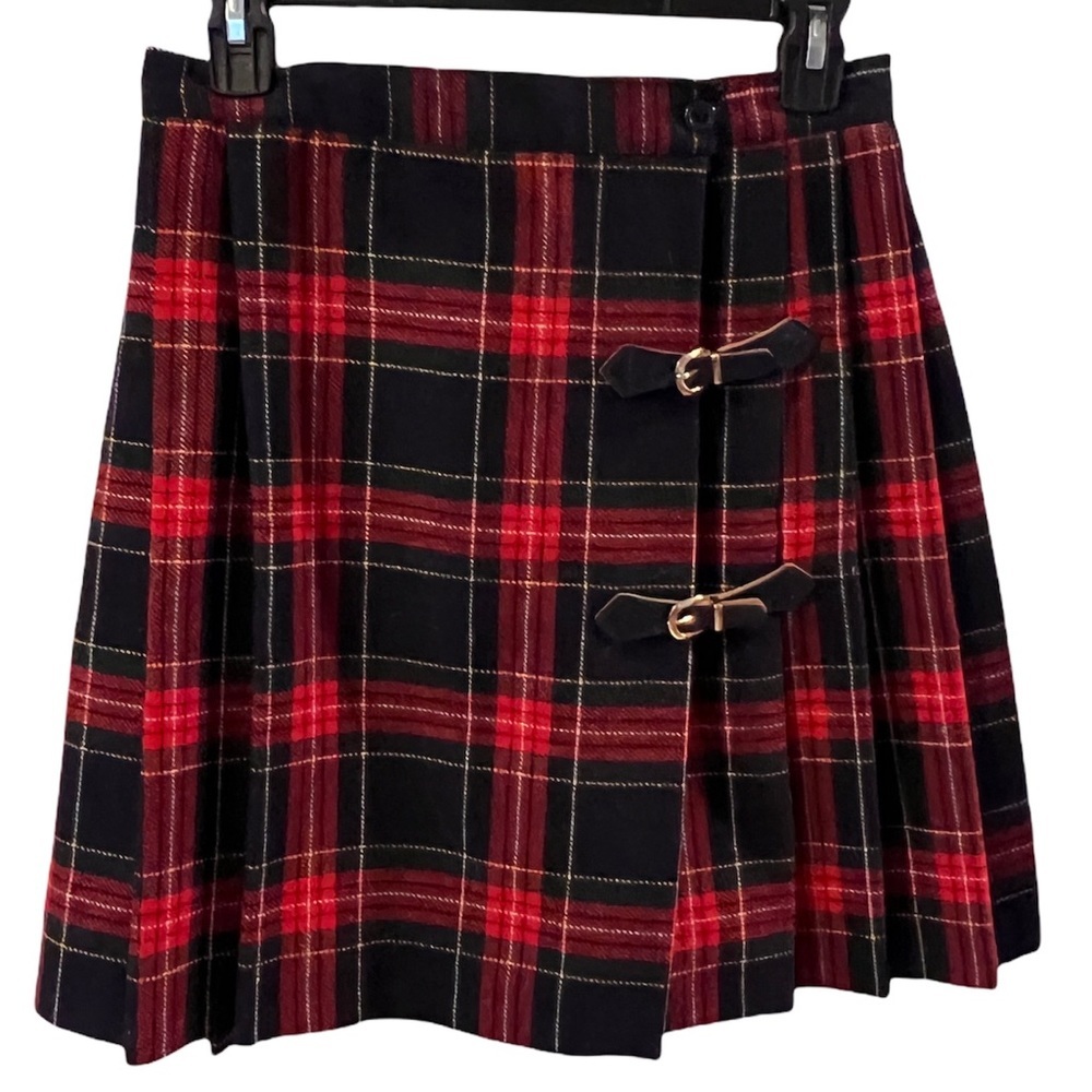 Vintage Chequers Plaid Tartan Wool Skirt Girls Sz 11-12 Punk Modest